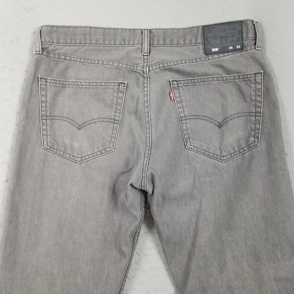 Levis 508 Jeans Mens 36x32‎ Gray Denim Regular Tapered Leg Casual Light Wash